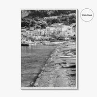Capri Black and White Fine Art Photo Print, Marina Grande Italy Harbor Boats Poster