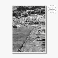 Capri Black and White Fine Art Photo Print, Marina Grande Italy Harbor Boats Poster