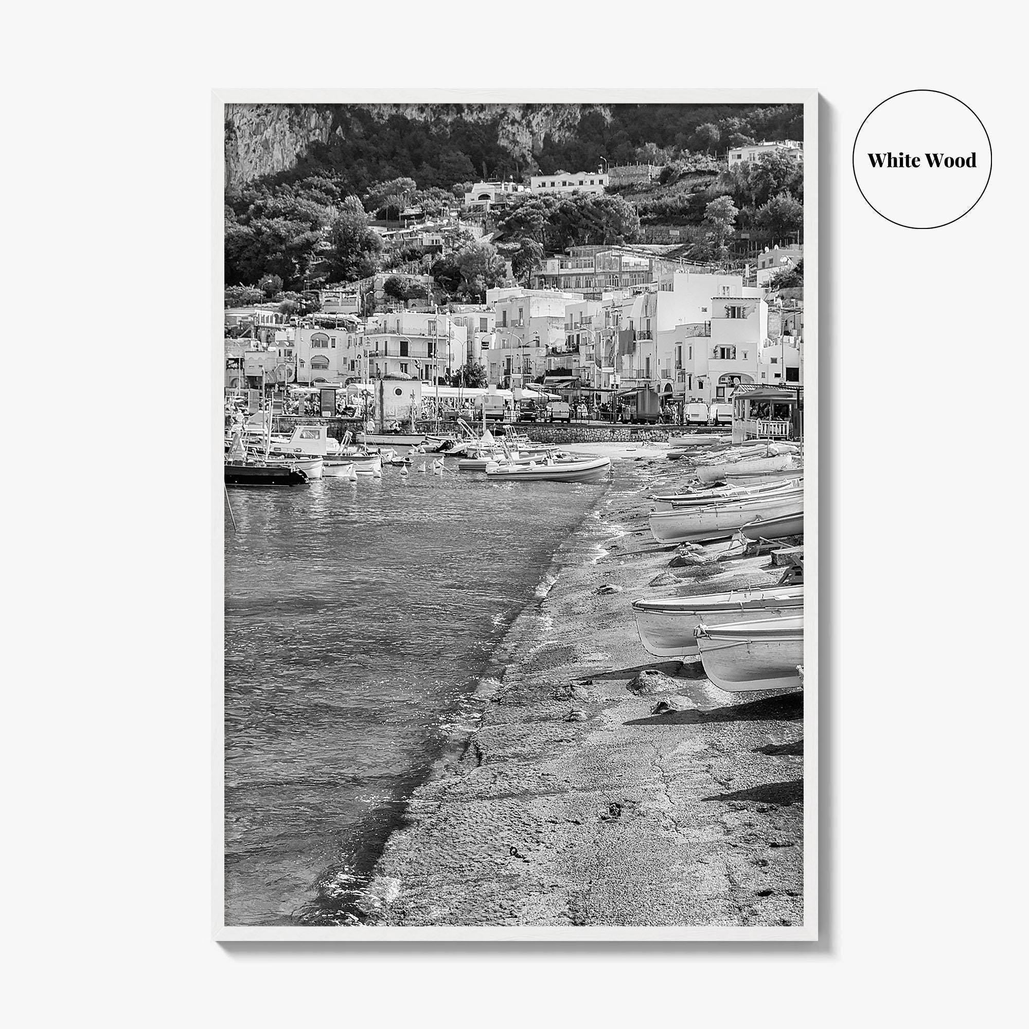 Capri Black and White Fine Art Photo Print, Marina Grande Italy Harbor Boats Poster