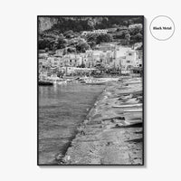 Capri Black and White Fine Art Photo Print, Marina Grande Italy Harbor Boats Poster