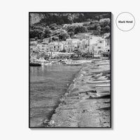 Capri Black and White Fine Art Photo Print, Marina Grande Italy Harbor Boats Poster