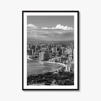 Honolulu Skyline Black and White Fine Art Photo Print, Waikiki Beach, Oahu Hawaii Poster
