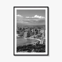 Honolulu Skyline Black and White Fine Art Photo Print, Waikiki Beach, Oahu Hawaii Poster
