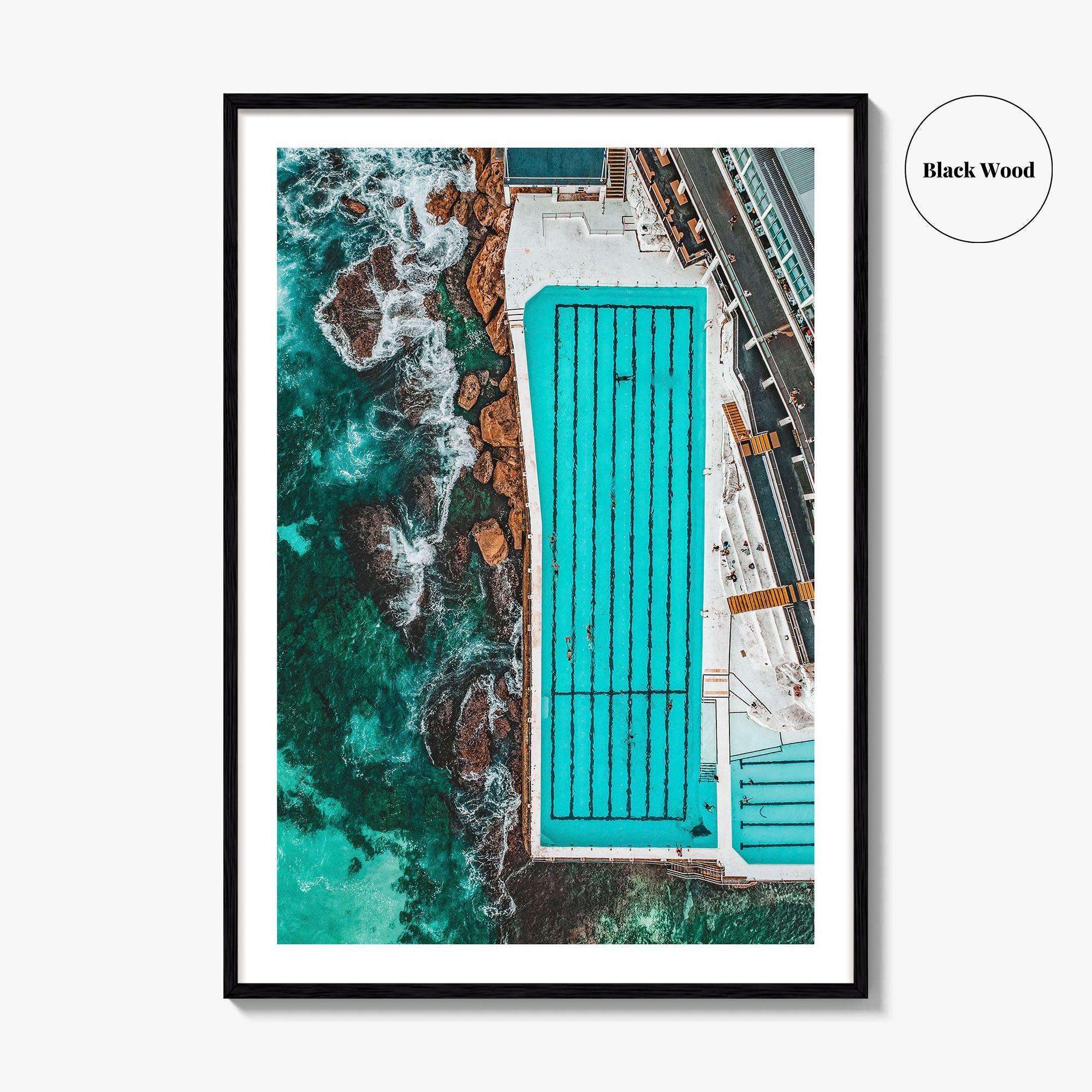 Bondi Beach Fine Art Photo Print, Icebergs Rockpool, Aerial Drone, Sydney NSW Australia Poster