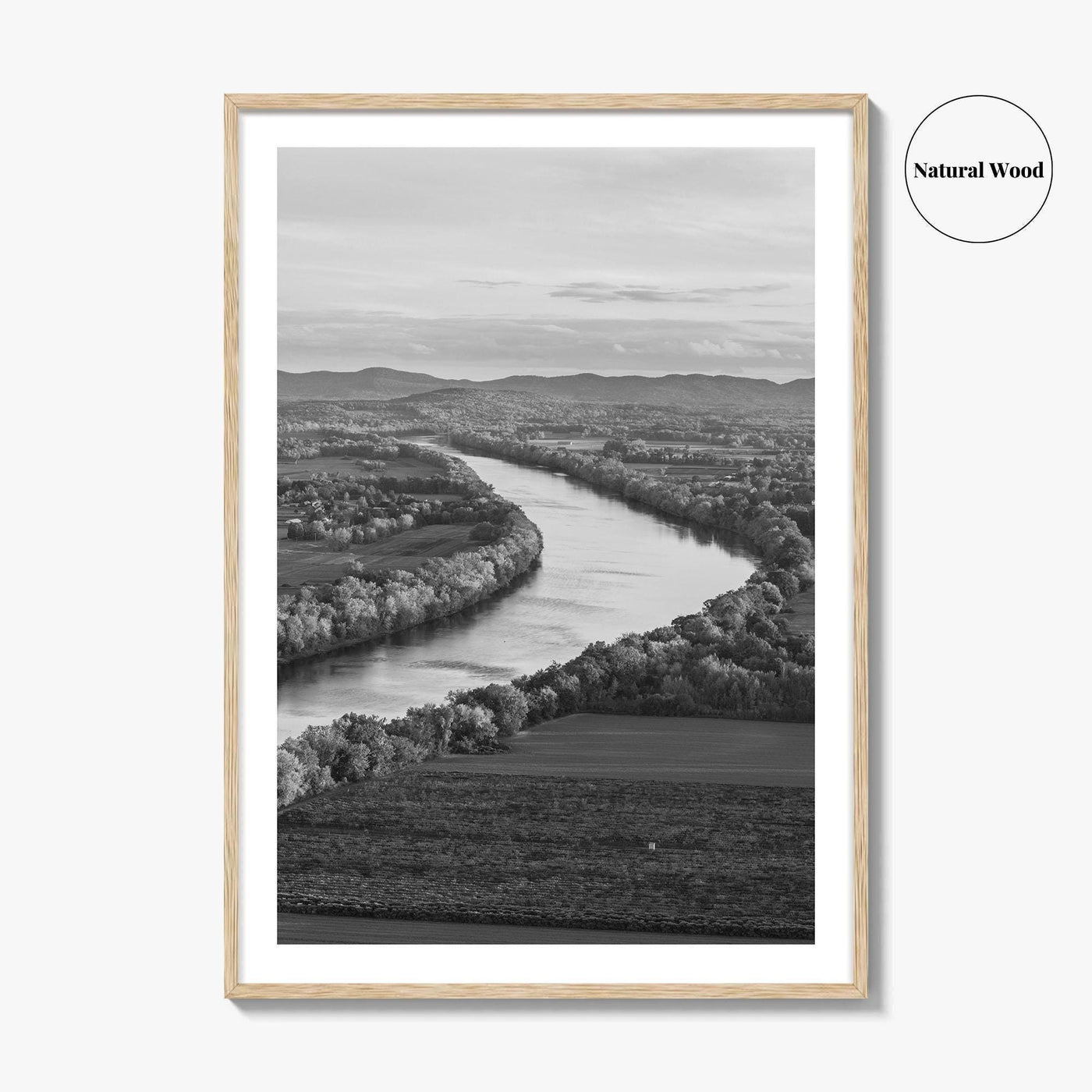 Connecticut Black and White Fine Art Photo Print, CT River Sugarloaf Mountain Poster