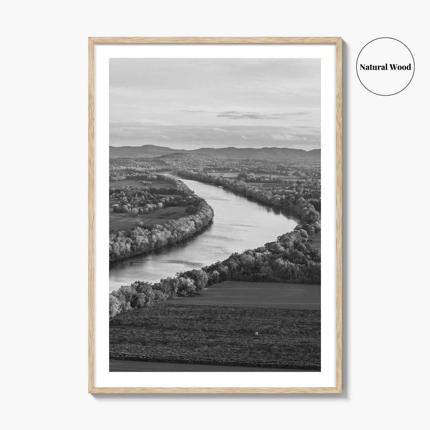 Connecticut Black and White Fine Art Photo Print, CT River Sugarloaf Mountain Poster