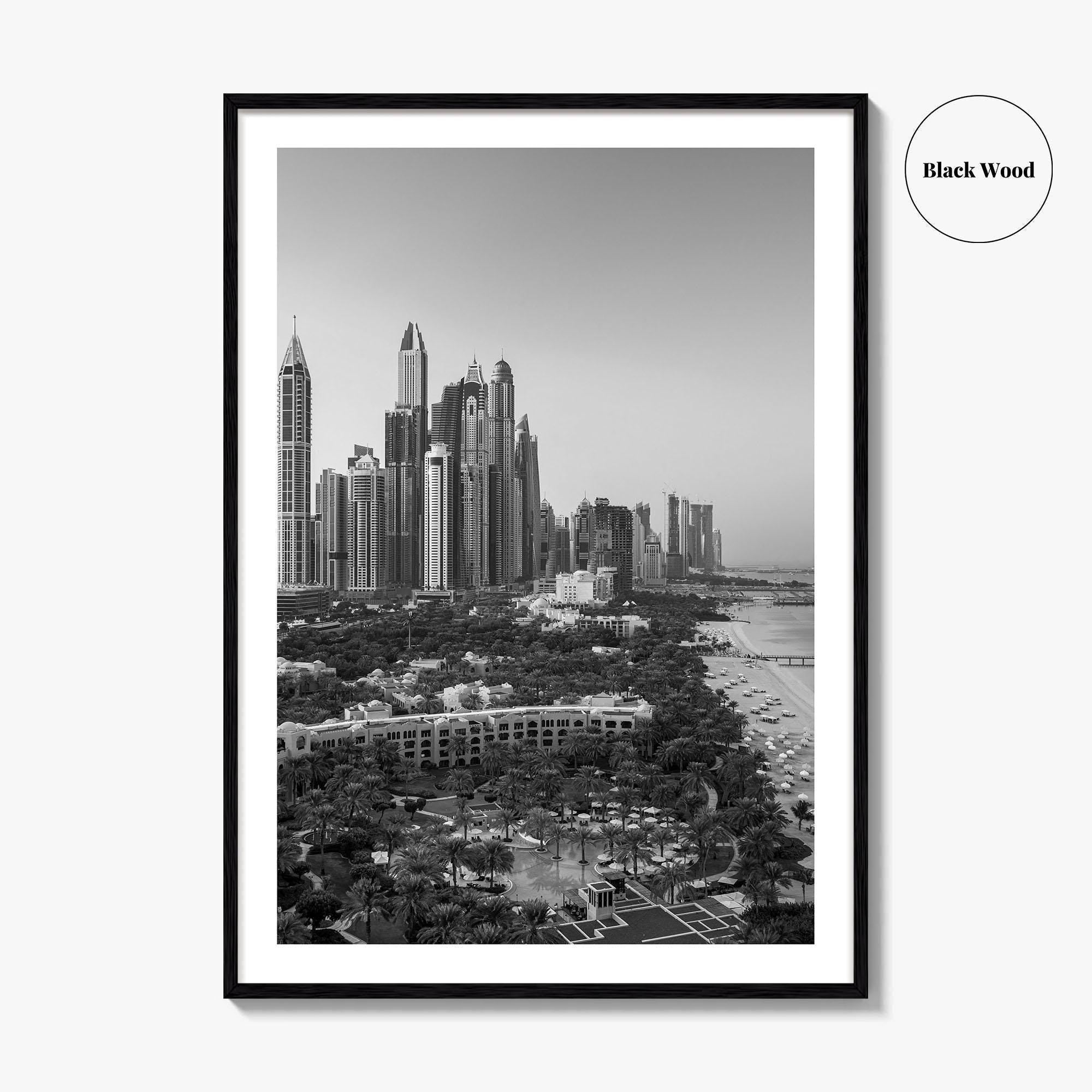 Dubai Skyline Black and White Fine Art Photo Print, Marina Jumeirah Beach UAE Poster