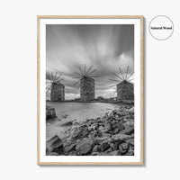 Chios Island Greece Black and White Fine Art Photo Print, Windmills, Greek Islands Poster