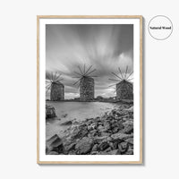 Chios Island Greece Black and White Fine Art Photo Print, Windmills, Greek Islands Poster