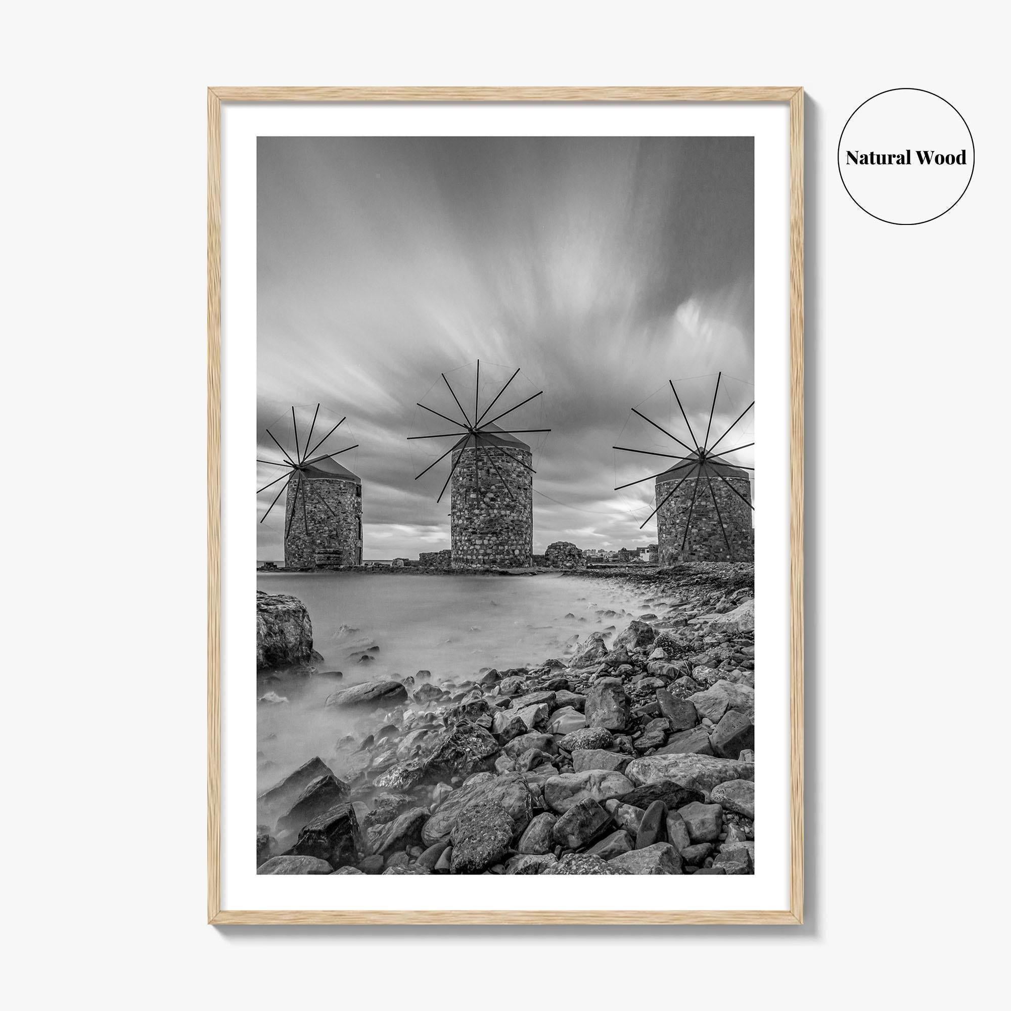 Chios Island Greece Black and White Fine Art Photo Print, Windmills, Greek Islands Poster