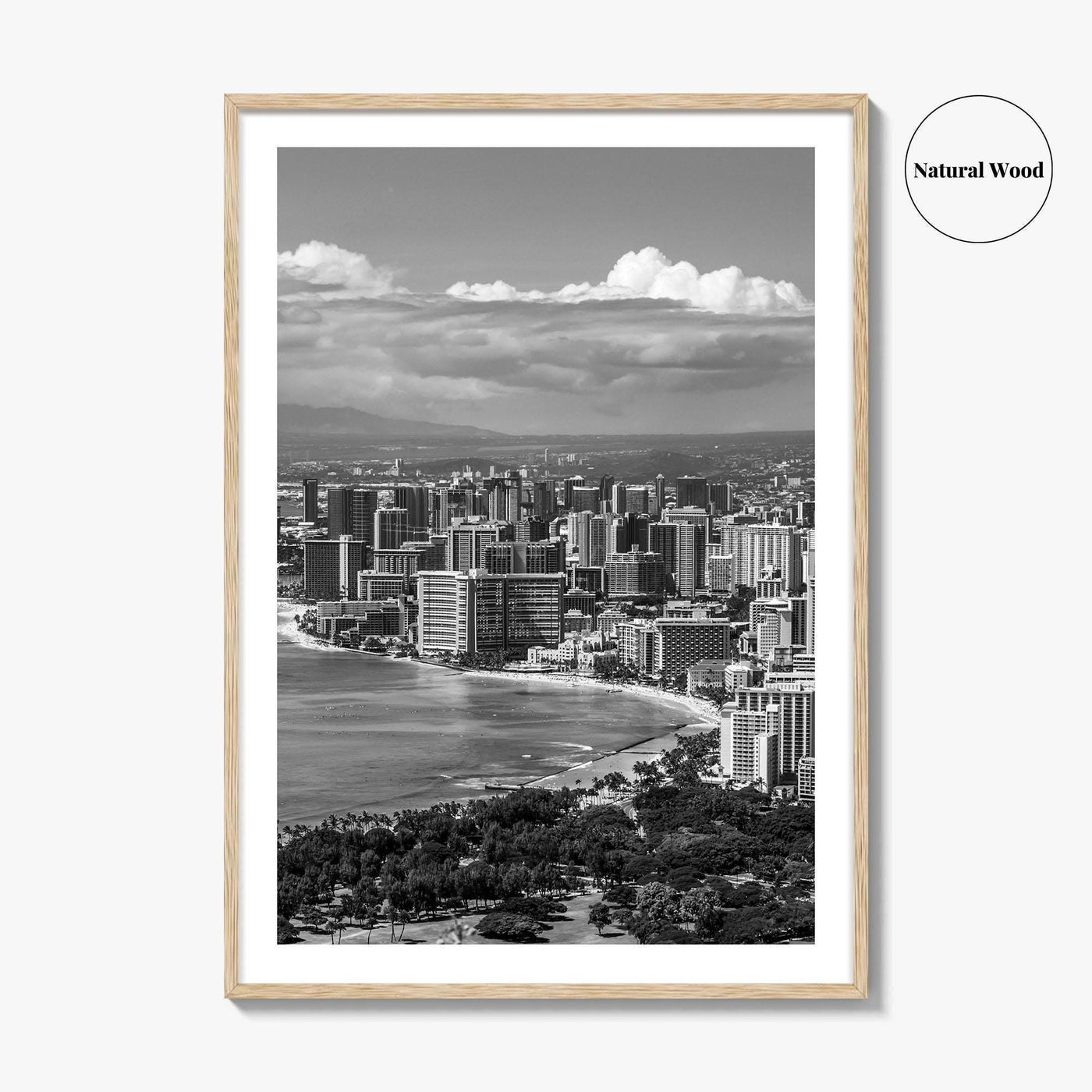 Honolulu Skyline Black and White Fine Art Photo Print, Waikiki Beach, Oahu Hawaii Poster