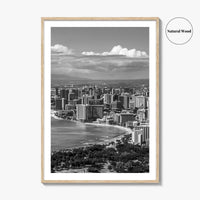 Honolulu Skyline Black and White Fine Art Photo Print, Waikiki Beach, Oahu Hawaii Poster