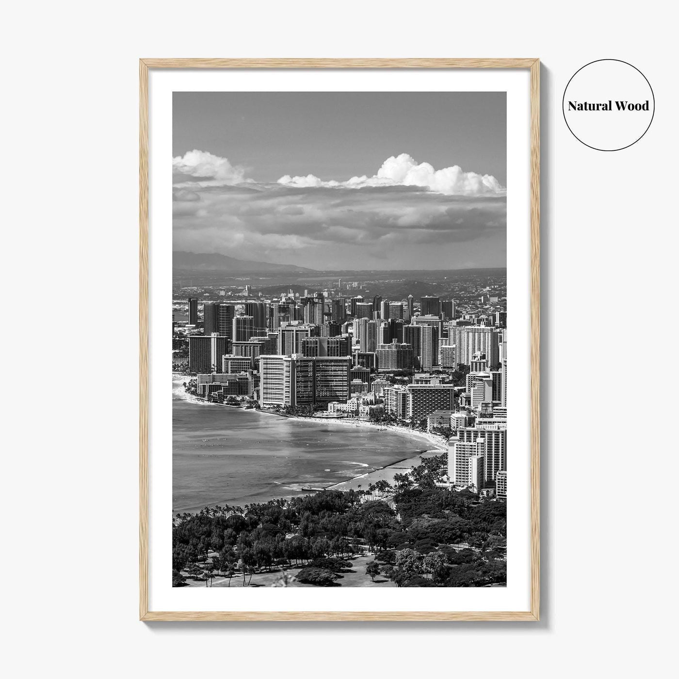 Honolulu Skyline Black and White Fine Art Photo Print, Waikiki Beach, Oahu Hawaii Poster