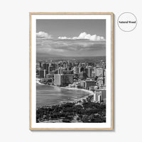 Honolulu Skyline Black and White Fine Art Photo Print, Waikiki Beach, Oahu Hawaii Poster