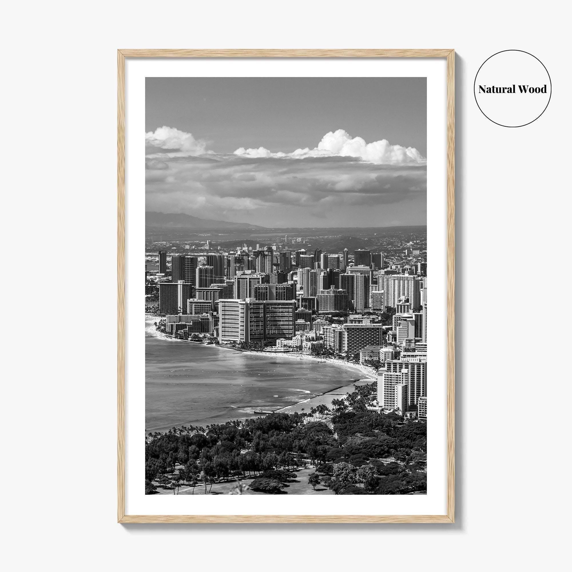 Honolulu Skyline Black and White Fine Art Photo Print, Waikiki Beach, Oahu Hawaii Poster