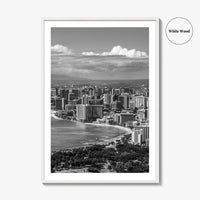 Honolulu Skyline Black and White Fine Art Photo Print, Waikiki Beach, Oahu Hawaii Poster