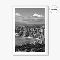 Honolulu Skyline Black and White Fine Art Photo Print, Waikiki Beach, Oahu Hawaii Poster