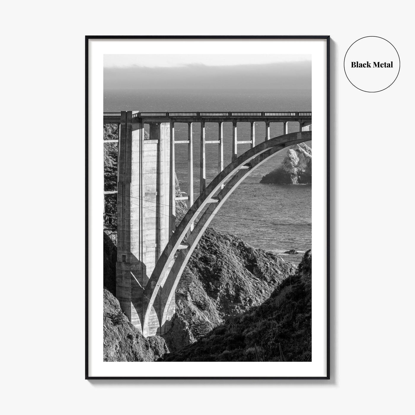 Bixby Creek Bridge Black and White Fine Art Photo Print, Big Sur, California Poster