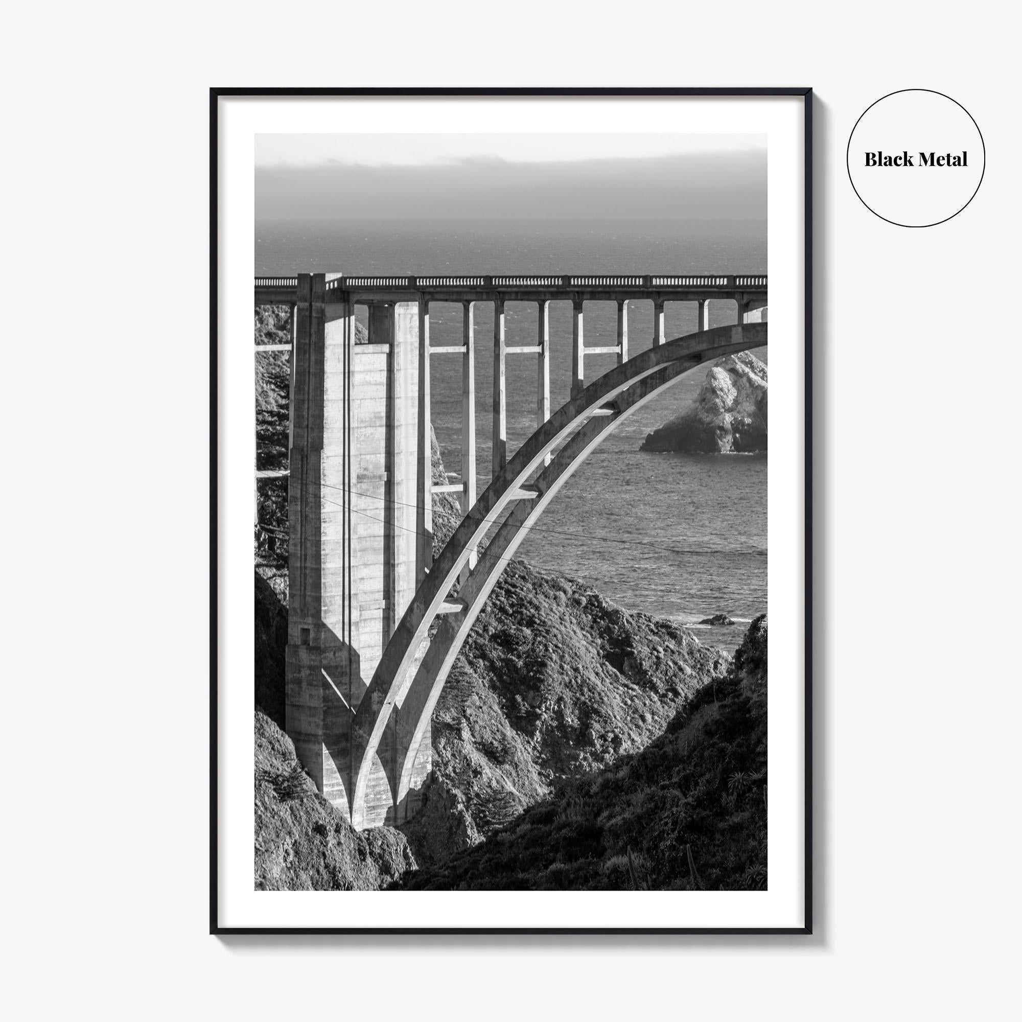 Bixby Creek Bridge Black and White Fine Art Photo Print, Big Sur, California Poster