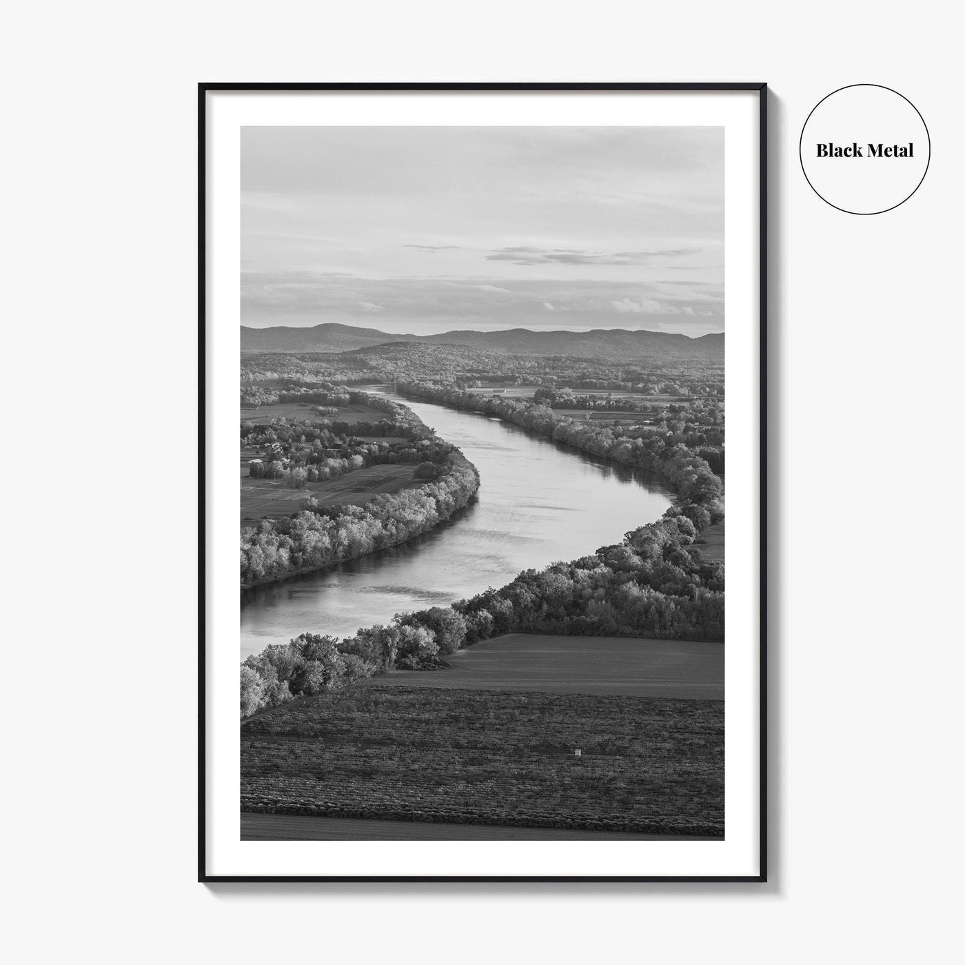 Connecticut Black and White Fine Art Photo Print, CT River Sugarloaf Mountain Poster