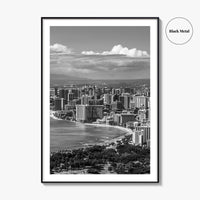 Honolulu Skyline Black and White Fine Art Photo Print, Waikiki Beach, Oahu Hawaii Poster