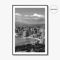 Honolulu Skyline Black and White Fine Art Photo Print, Waikiki Beach, Oahu Hawaii Poster