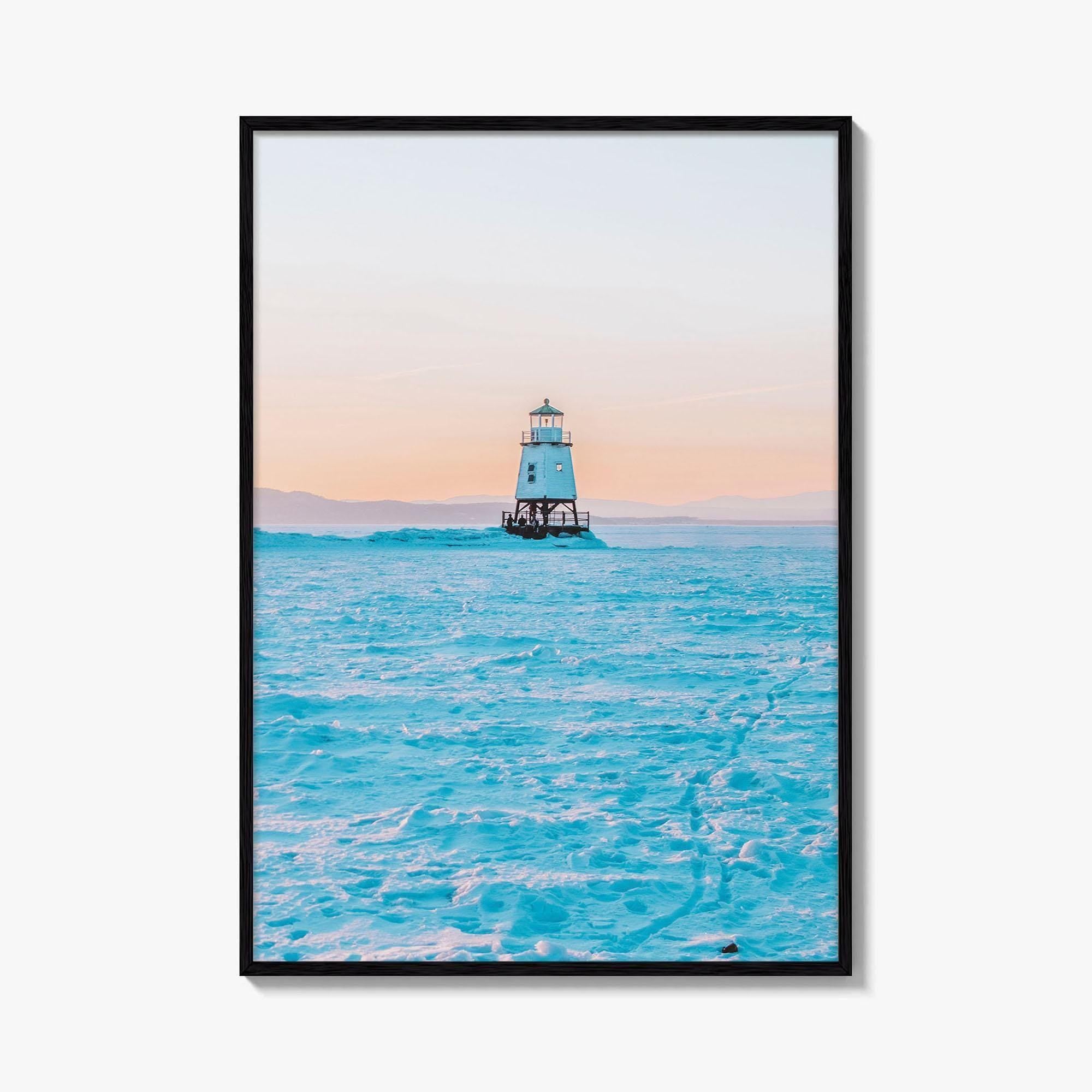 Burlington Vermont Fine Art Photo Print, Lake Champlain Breakwater, Winter, USA, Poster