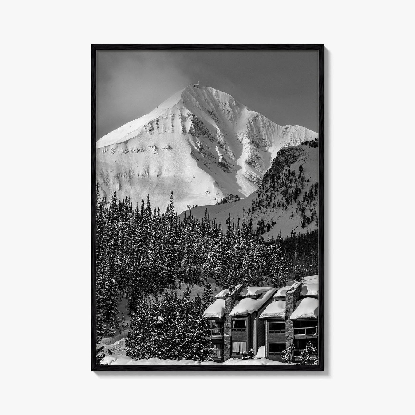 Big Sky Black and White Fine Art Photo Print, Montana USA Poster, Ski Resort