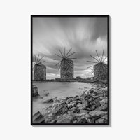 Chios Island Greece Black and White Fine Art Photo Print, Windmills, Greek Islands Poster