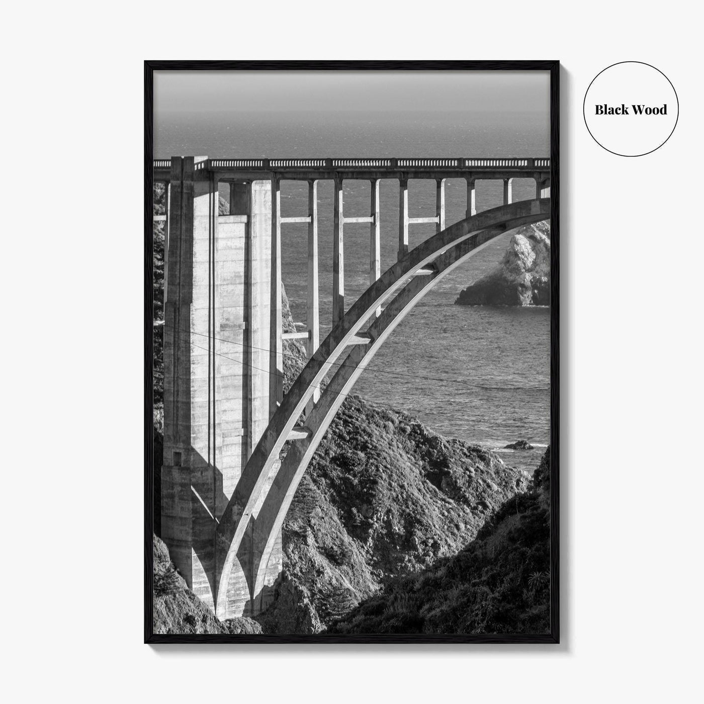 Bixby Creek Bridge Black and White Fine Art Photo Print, Big Sur, California Poster