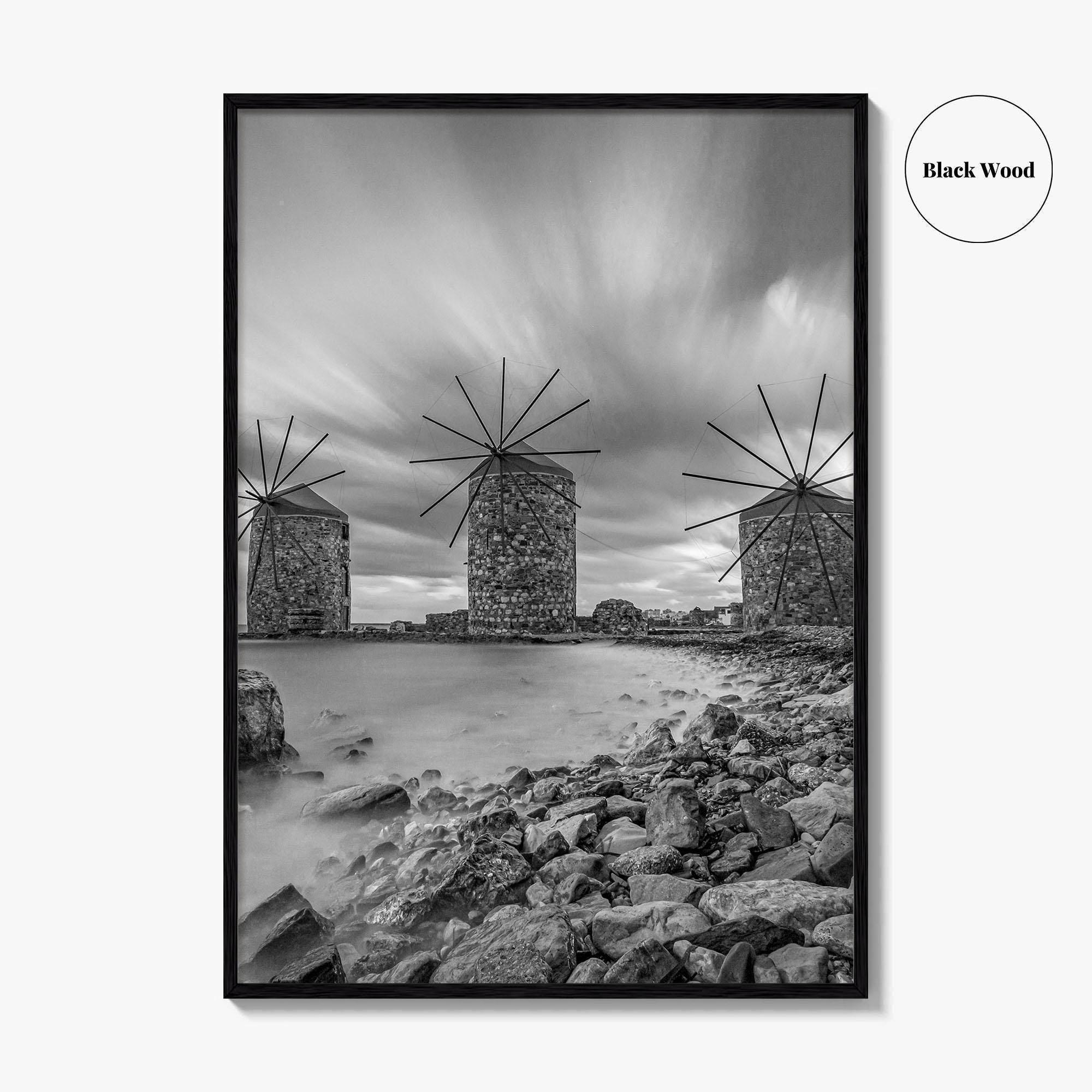 Chios Island Greece Black and White Fine Art Photo Print, Windmills, Greek Islands Poster