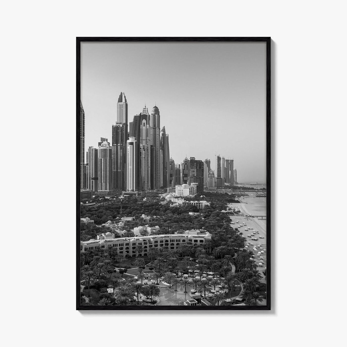 Dubai Skyline Black and White Fine Art Photo Print, Marina Jumeirah Beach UAE Poster