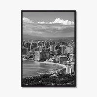 Honolulu Skyline Black and White Fine Art Photo Print, Waikiki Beach, Oahu Hawaii Poster