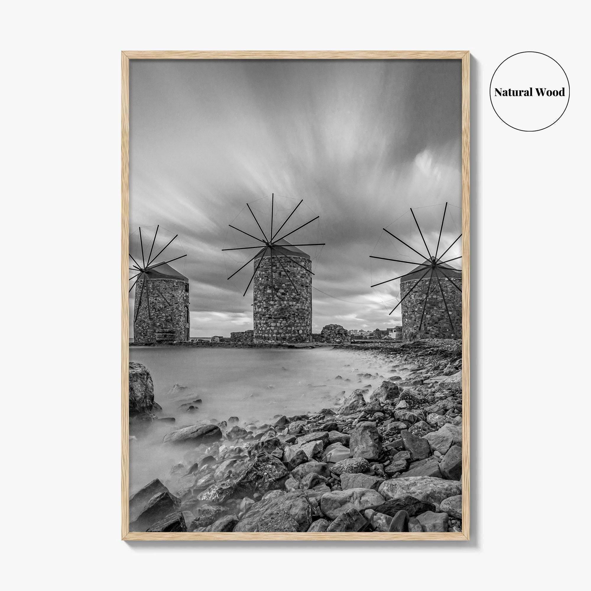 Chios Island Greece Black and White Fine Art Photo Print, Windmills, Greek Islands Poster