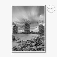 Chios Island Greece Black and White Fine Art Photo Print, Windmills, Greek Islands Poster
