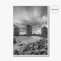 Chios Island Greece Black and White Fine Art Photo Print, Windmills, Greek Islands Poster