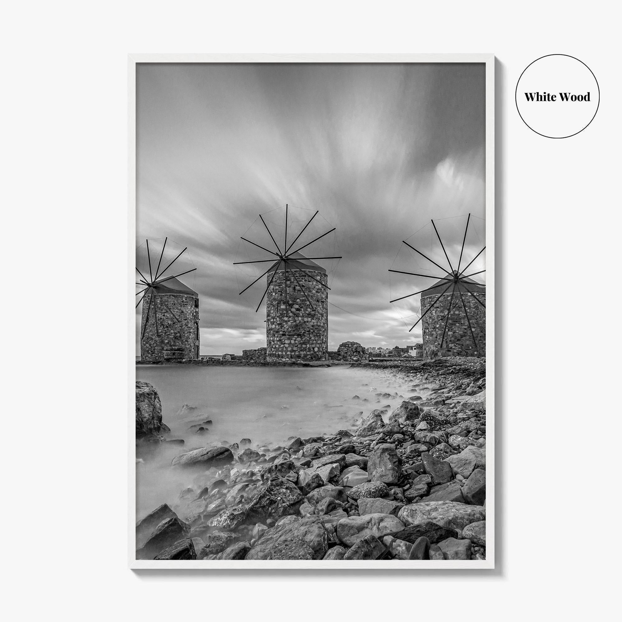 Chios Island Greece Black and White Fine Art Photo Print, Windmills, Greek Islands Poster
