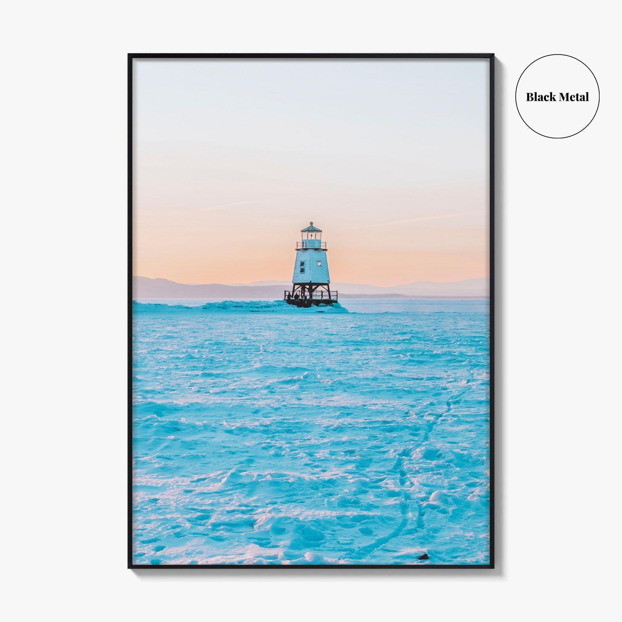 Burlington Vermont Fine Art Photo Print, Lake Champlain Breakwater, Winter, USA, Poster