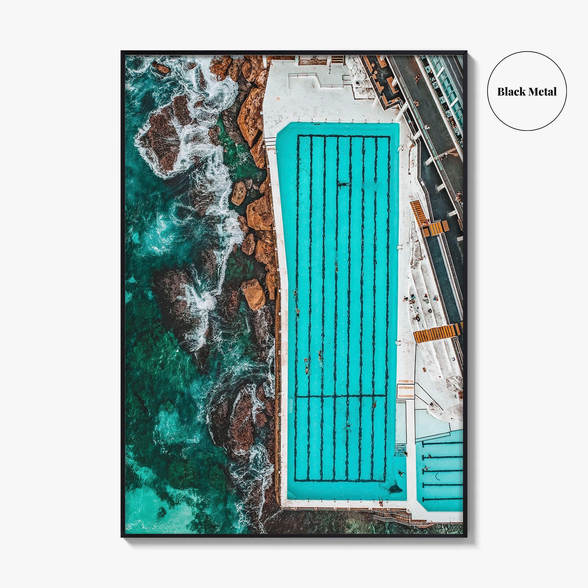 Bondi Beach Fine Art Photo Print, Icebergs Rockpool, Aerial Drone, Sydney NSW Australia Poster