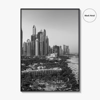 Dubai Skyline Black and White Fine Art Photo Print, Marina Jumeirah Beach UAE Poster