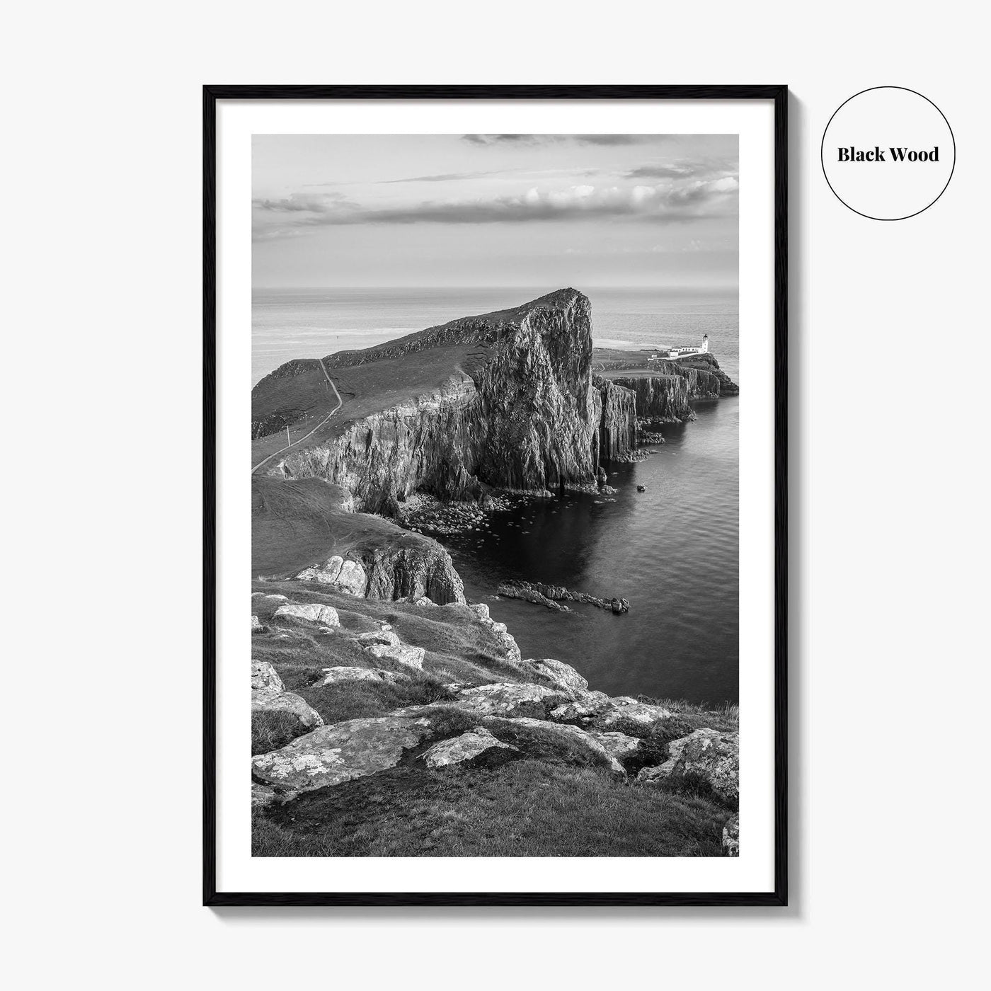 Neist Point Lighthouse Black and White Fine Art Photo Print, Isle of Skye Poster