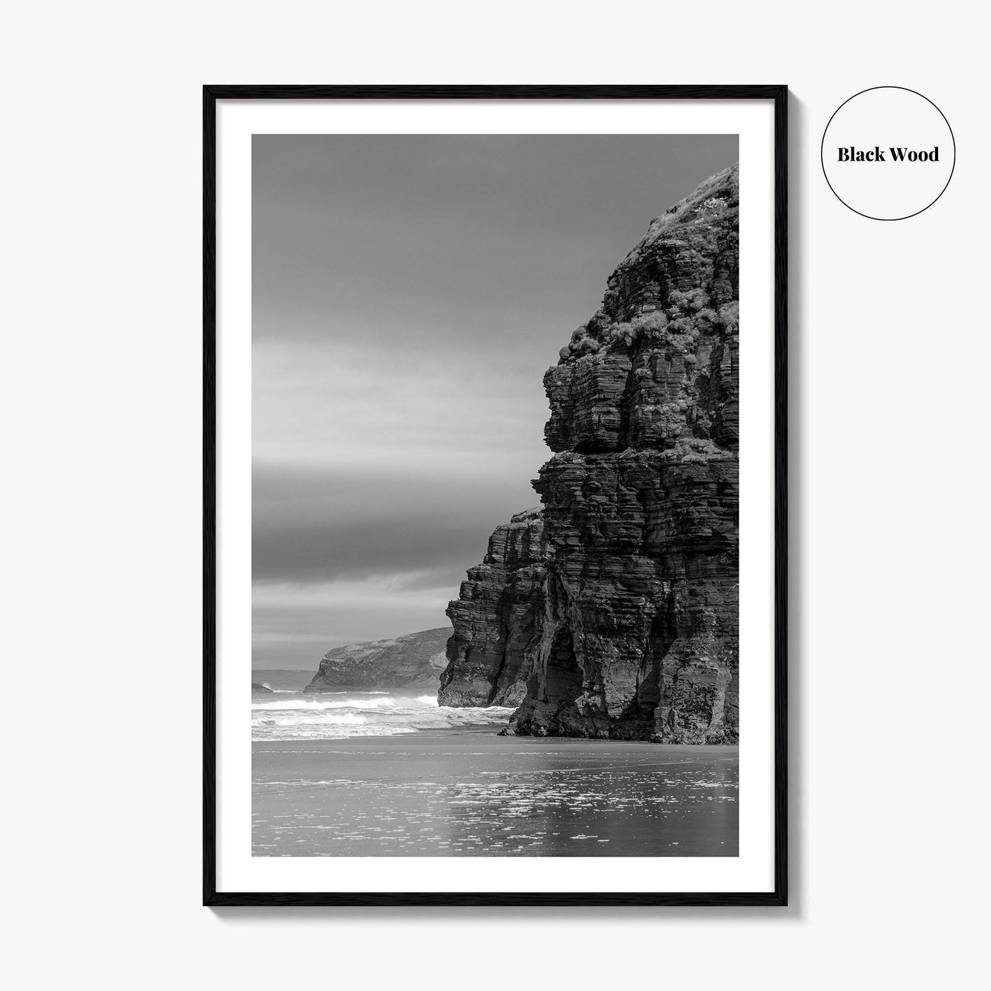 Ballybunion Beach Black and White Fine Art Photo Print, County Kerry Ireland, Cliffs Poster