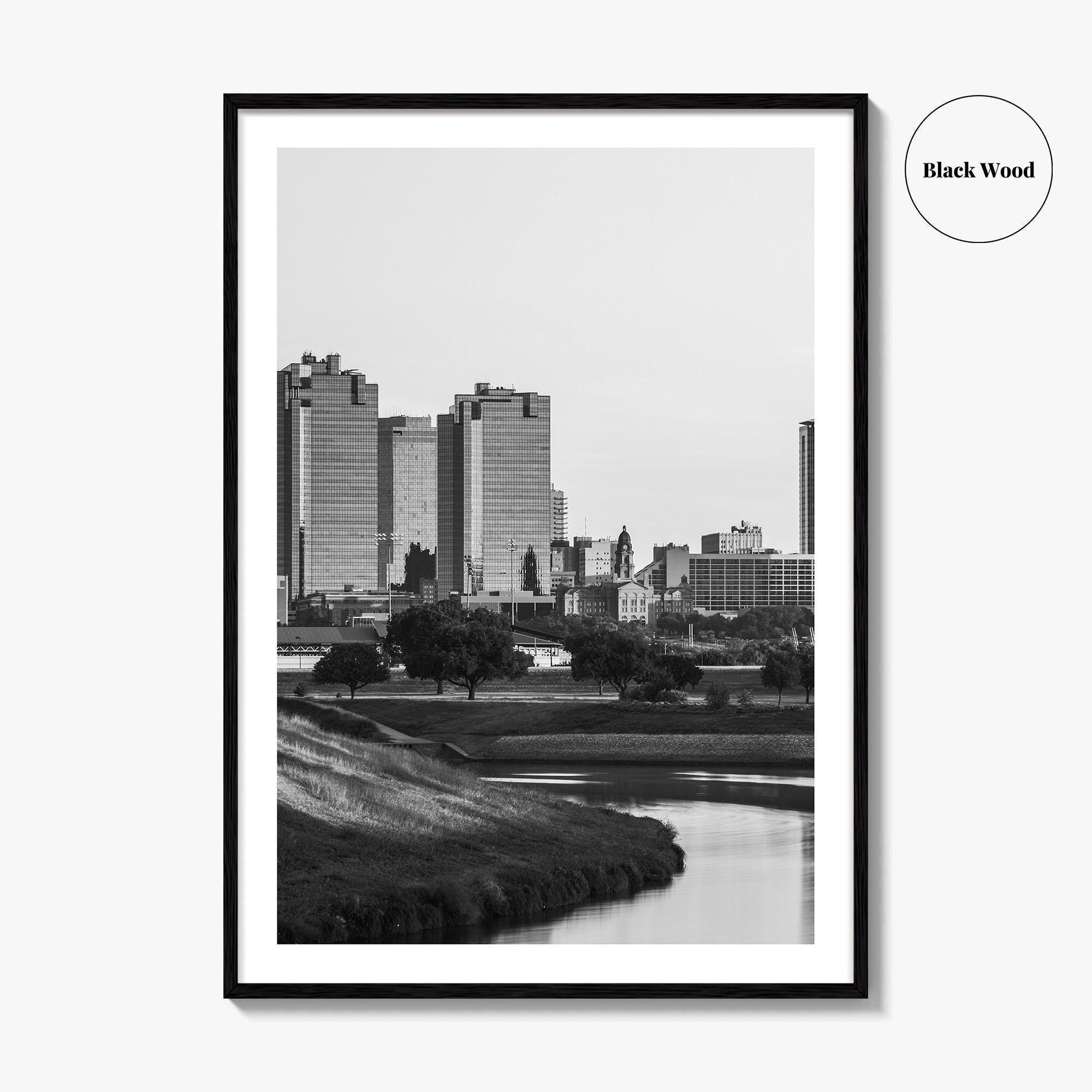 Fort Worth Skyline Black and White Fine Art Photo Print, Trinity River Texas Poster