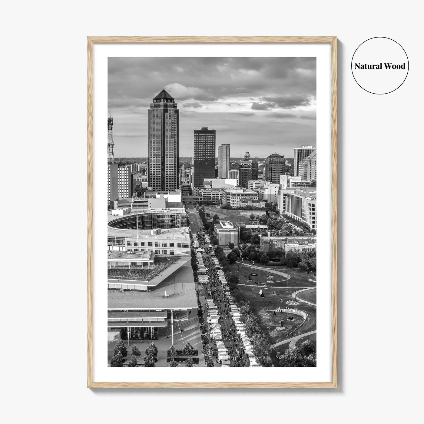 Des Moines Skyline Black and White Fine Art Photo Print, Iowa Poster, United States