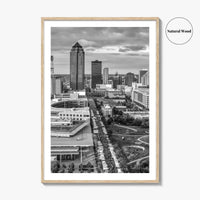 Des Moines Skyline Black and White Fine Art Photo Print, Iowa Poster, United States