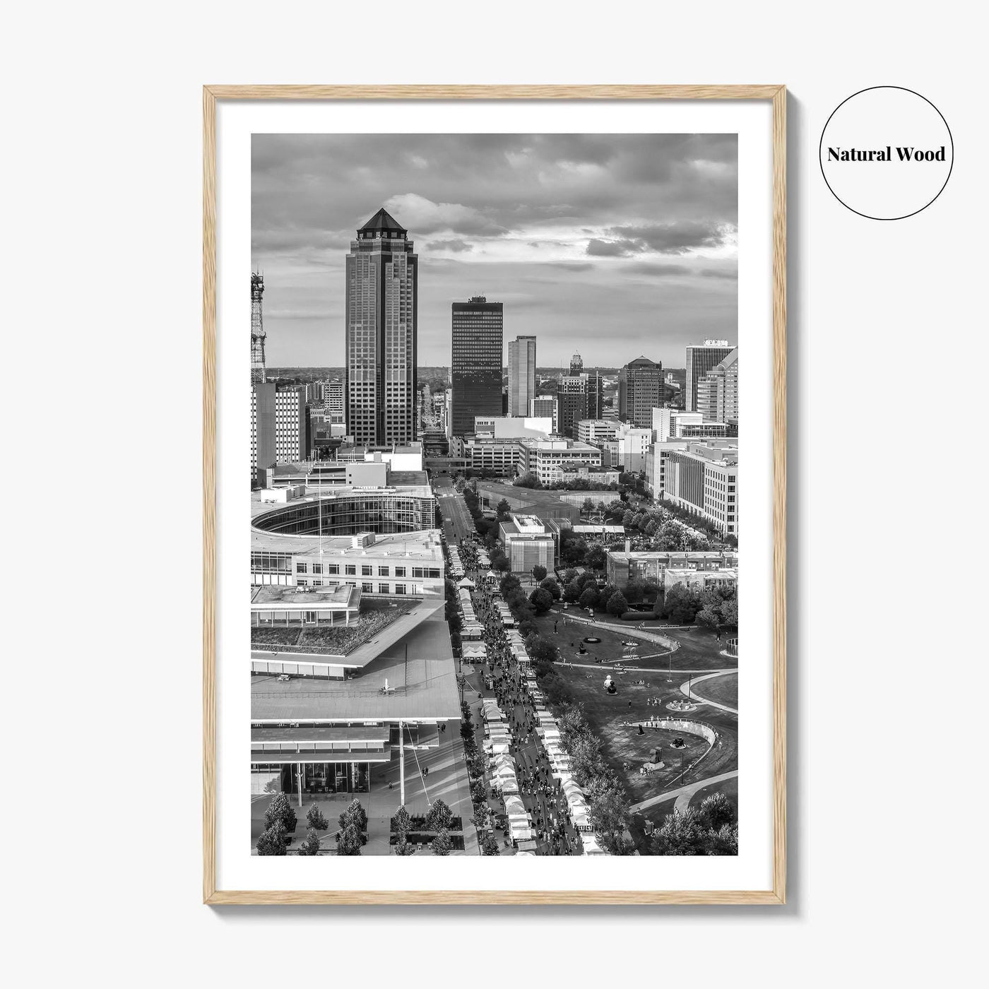 Des Moines Skyline Black and White Fine Art Photo Print, Iowa Poster, United States