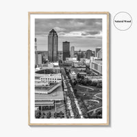 Des Moines Skyline Black and White Fine Art Photo Print, Iowa Poster, United States