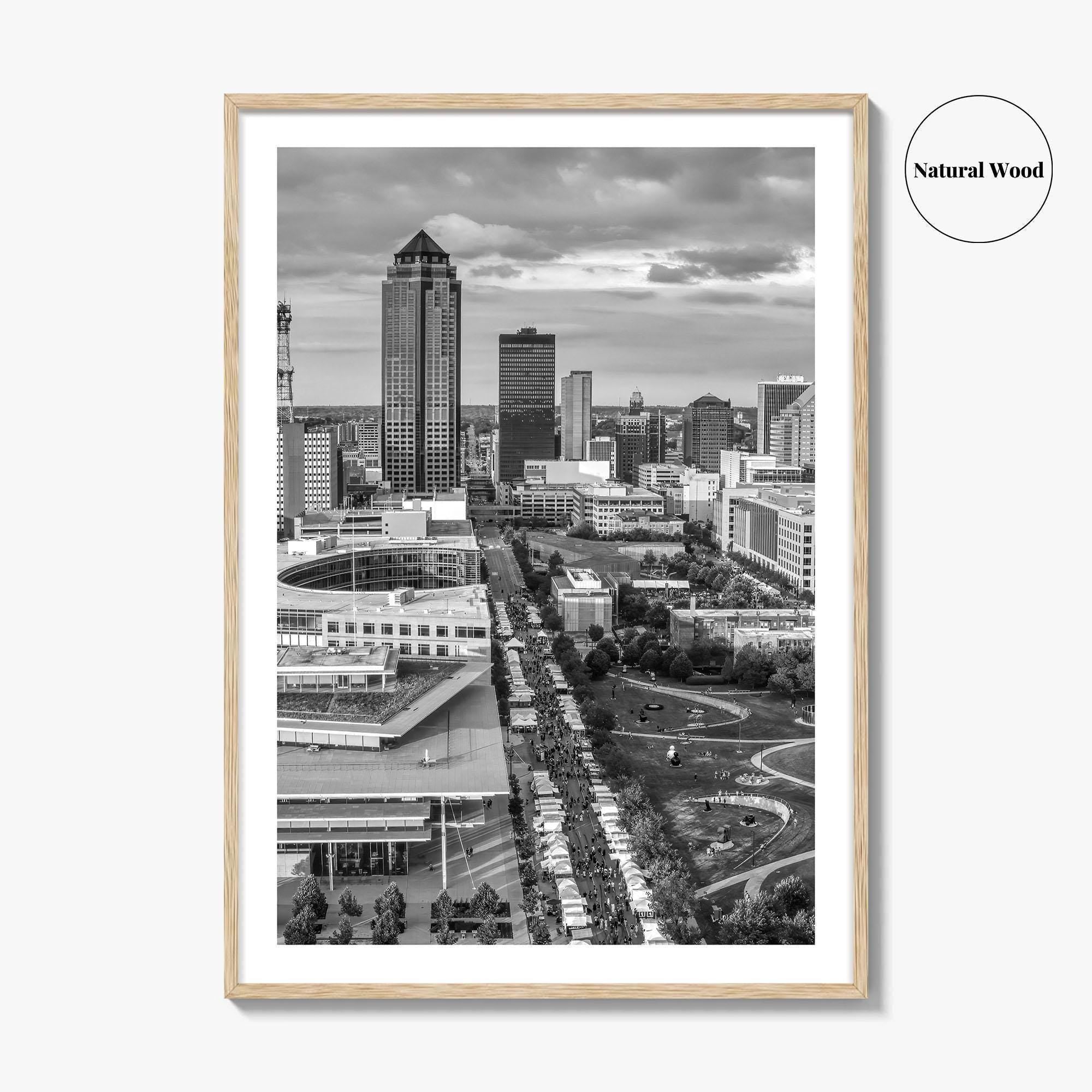 Des Moines Skyline Black and White Fine Art Photo Print, Iowa Poster, United States