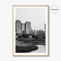 Fort Worth Skyline Black and White Fine Art Photo Print, Trinity River Texas Poster