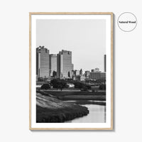 Fort Worth Skyline Black and White Fine Art Photo Print, Trinity River Texas Poster